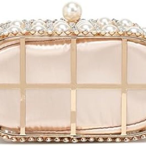 Rhinestone Cage Bag Sparkling Hollow Pearl Evening Clutch - Picture 4 of 6